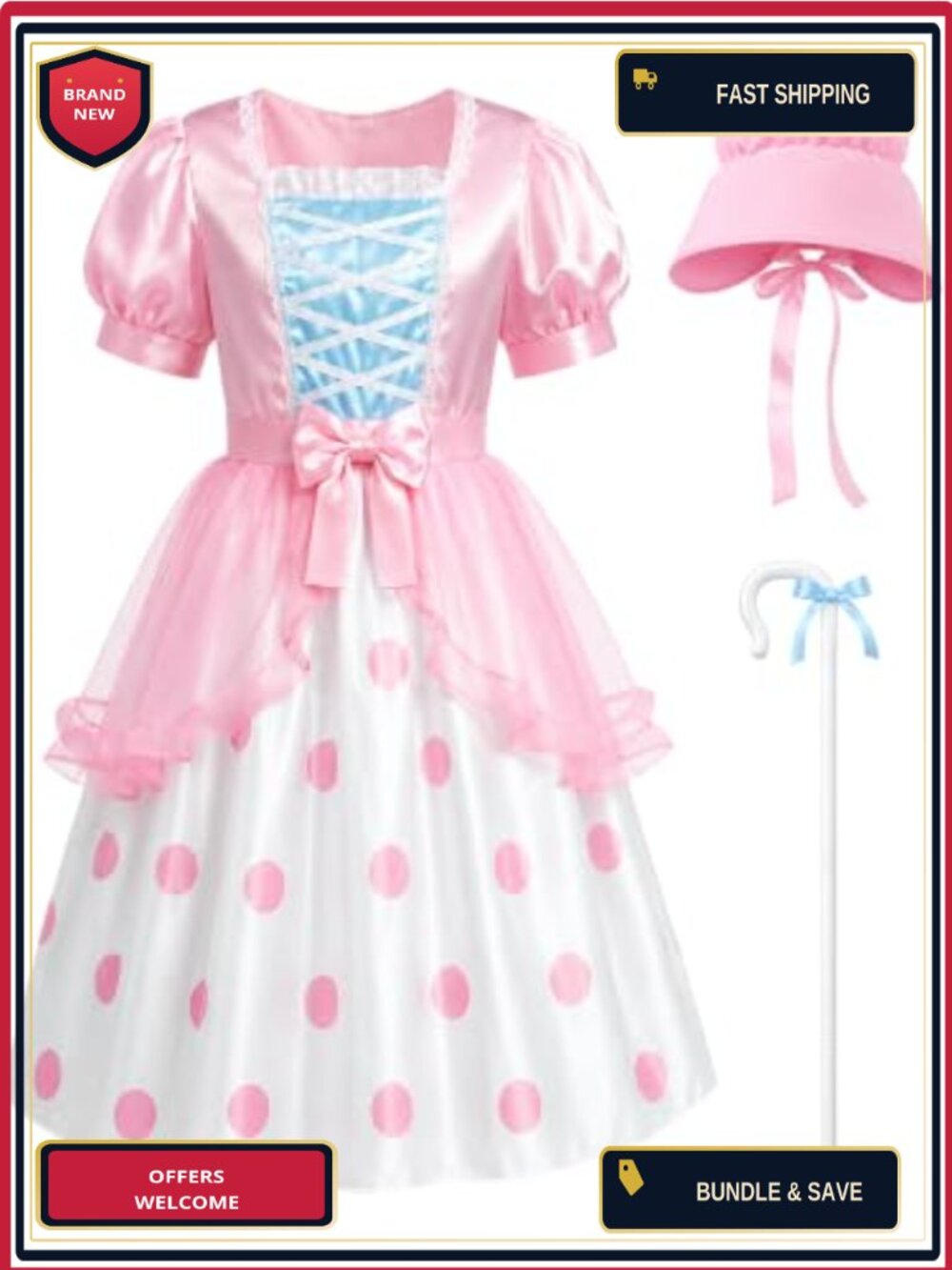 Shepherdess Costume 3 Pc Halloween Dress Outfit Cosplay